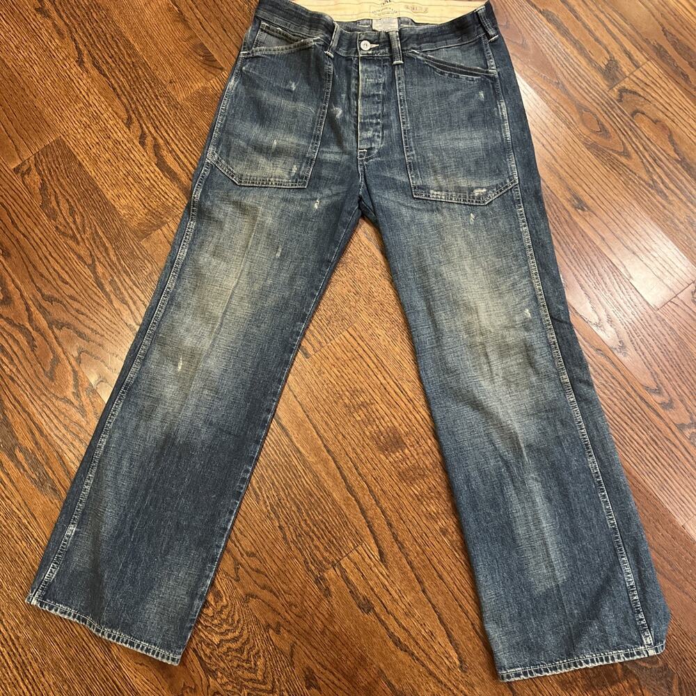 Y2K Polo Ralph Lauren Buckle-Back Jeans Mens 36 Straight Baggy Marine Navy